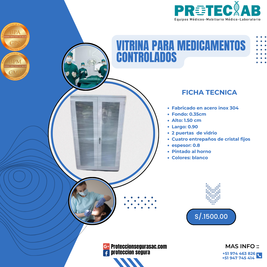 VITRINA PARA MEDICAMENTOS CONTROLADOS ACERO INOX 304