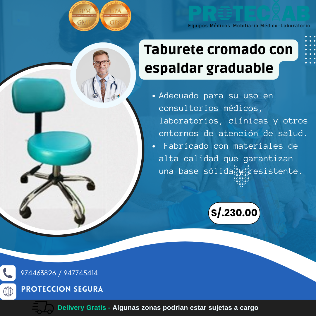 Taburete Cromado Con Espaldar Graduable