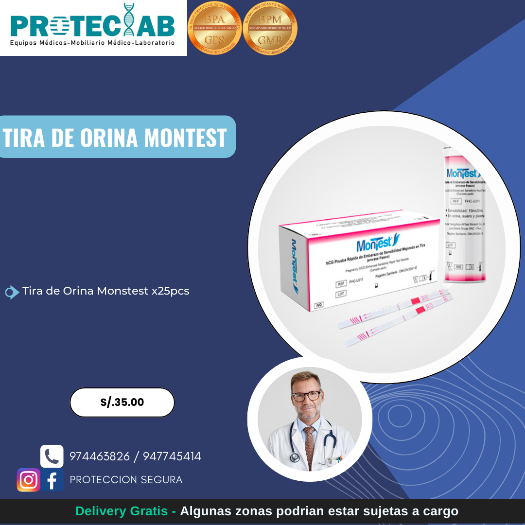TIRAS REACTIVAS HCG – Tira de Orina Montest
