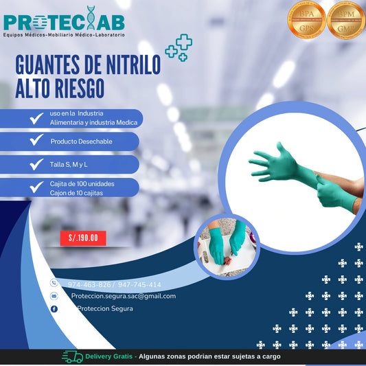Guantes de Nitrilo de Alto Riesgo Verde (Premiun)