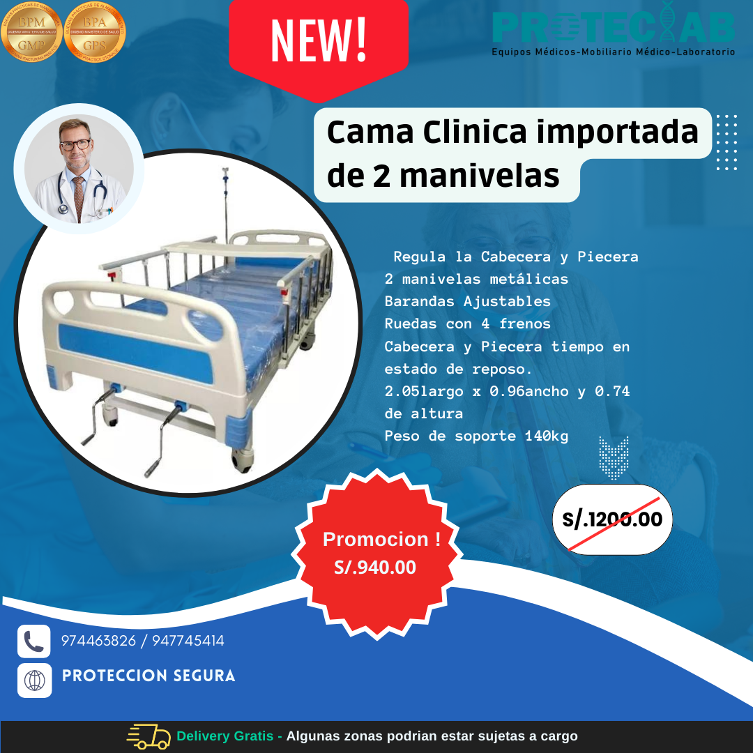 Cama Clinica Importada de 2 manivelas
