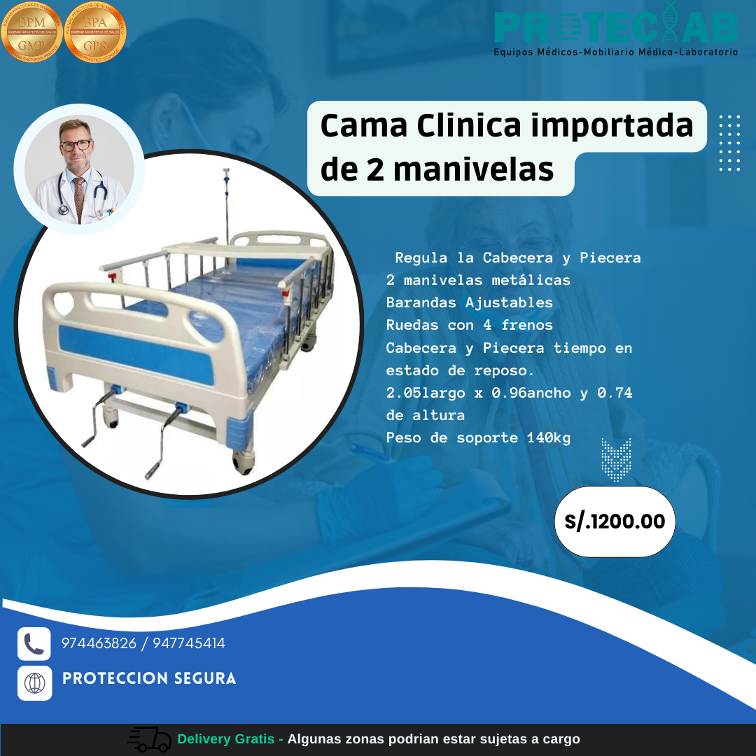 Cama Clinica Importada de 2 manivelas